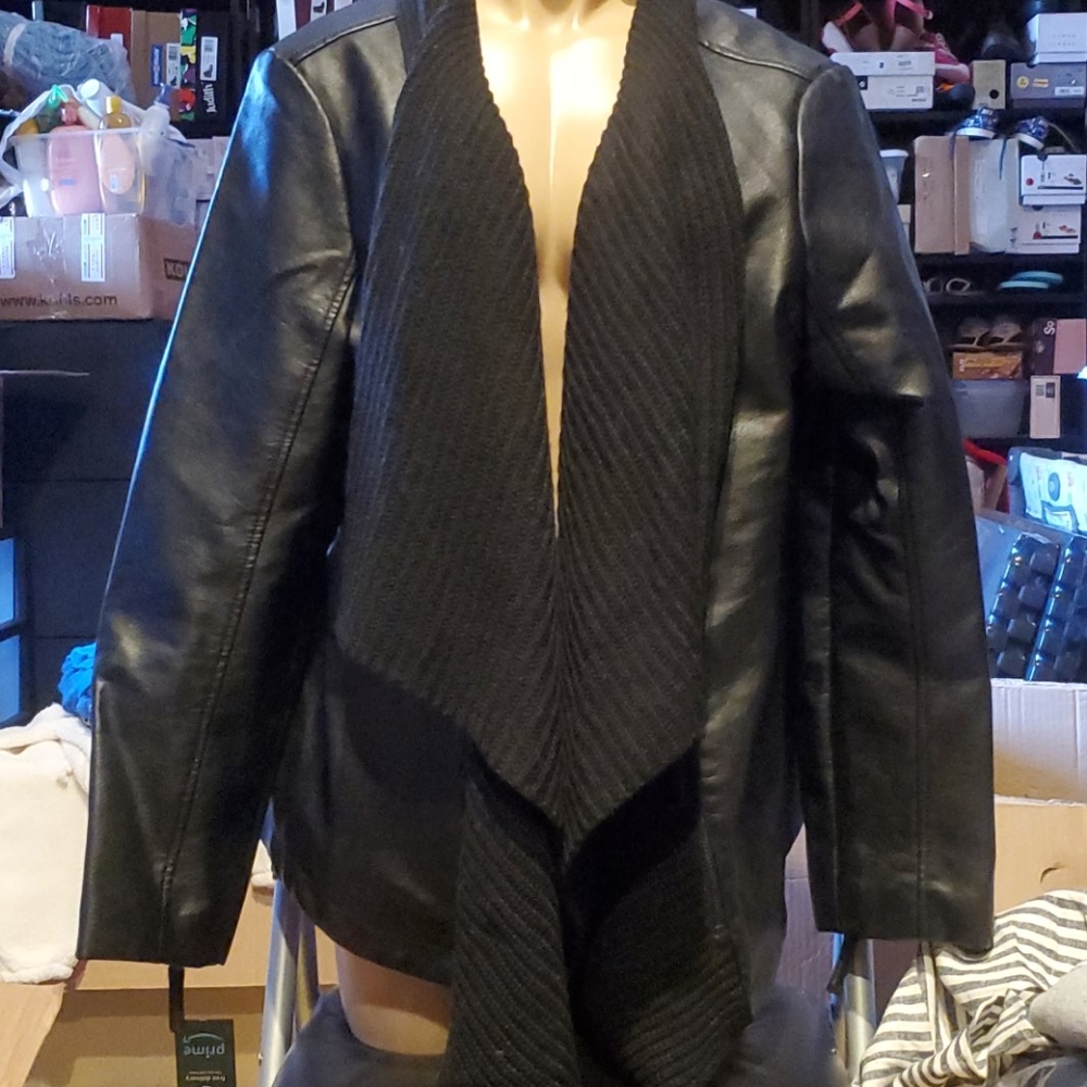 Apt. 9 Black PU Leather and attached knit scarf